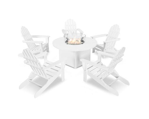 Polywood Polywood White Classic Folding Adirondack 6-Piece Conversation Set with Fire Pit Table White Conversation Table PWS414-1-WH 190609066528