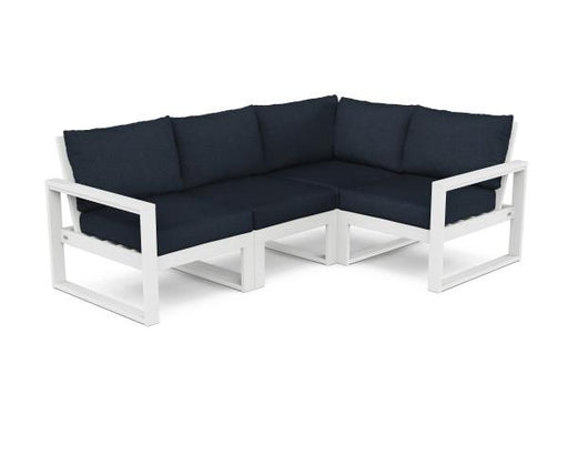 Polywood Polywood White EDGE 4-Piece Modular Deep Seating Set White / Marine Indigo Seating Sets PWS521-2-WH145991 190609145957