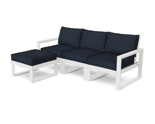 Polywood Polywood White EDGE 4-Piece Modular Deep Seating Set with Ottoman White / Marine Indigo Seating Sets PWS524-2-WH145991 190609146558