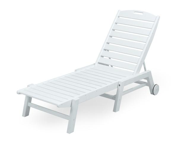 Polywood Polywood White Nautical Chaise with Wheels White Chaise Lounger NAW2280WH 845748041799