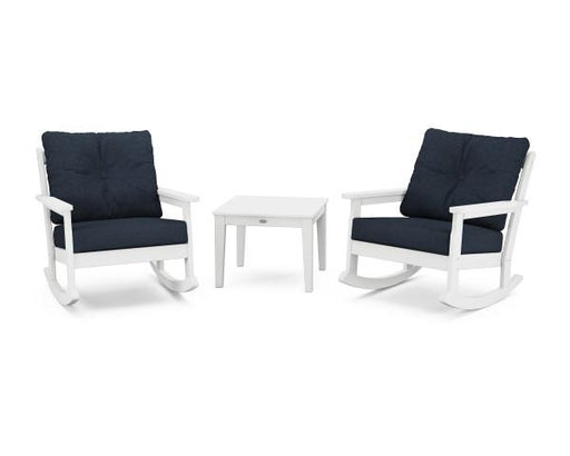 Polywood Polywood White Vineyard 3-Piece Deep Seating Rocker Set White / Marine Indigo Rocking Chair PWS396-2-WH145991 190609261046