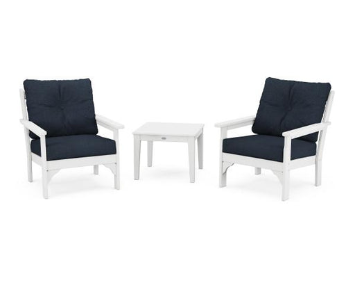 Polywood Polywood White Vineyard 3-Piece Deep Seating Set White / Marine Indigo Seating Sets PWS402-2-WH145991 190609171932