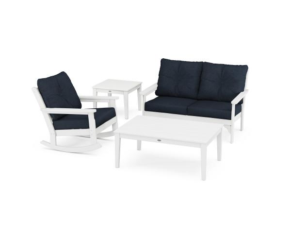 Polywood Polywood White Vineyard 4-Piece Deep Seating Rocker Set White / Marine Indigo Rocking Chair PWS397-2-WH145991 190609182778
