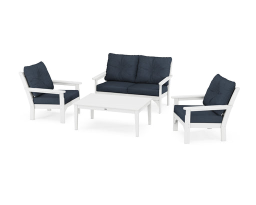 Polywood Polywood White Vineyard 4-Piece Deep Seating Set White / Marine Indigo Seating Sets PWS317-2-WH145991 190609171406