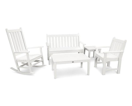Polywood Polywood White Vineyard 5-Piece Bench & Rocking Chair Set White Rocking Chair PWS357-1-WH 190609058844