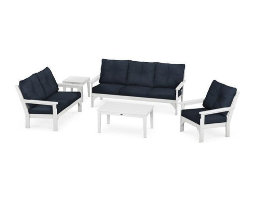 Polywood Polywood White Vineyard 5 Piece Deep Seating Set White / Marine Indigo Seating Sets PWS318-2-WH145991 190609171475