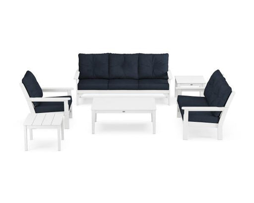 Polywood Polywood White Vineyard 6-Piece Deep Seating Set White / Marine Indigo Seating Sets PWS316-2-WH145991 190609171390
